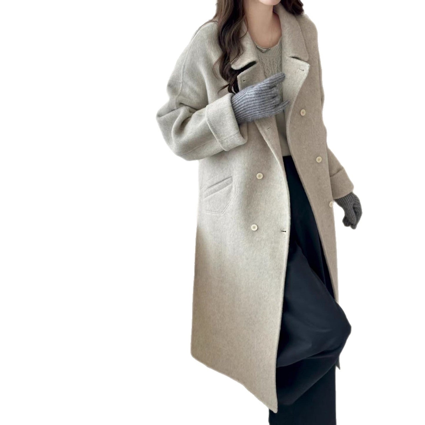 Peter Pan Collar Double-breasted Double-faced Wool Coat