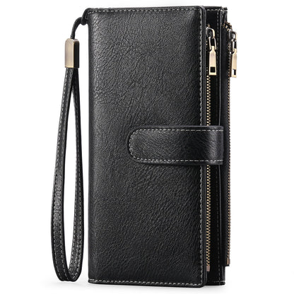 Womens Long Wallet Multi-functional Vintage Tri-fold Purse