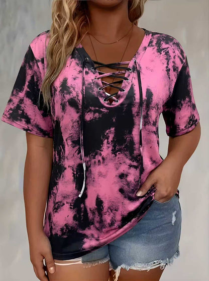 Plus-size Womens Tie-dye Print Short-sleeve T-shirt