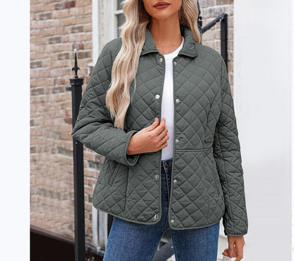 Womens Casual Solid-color Lapel Quilted Jacket