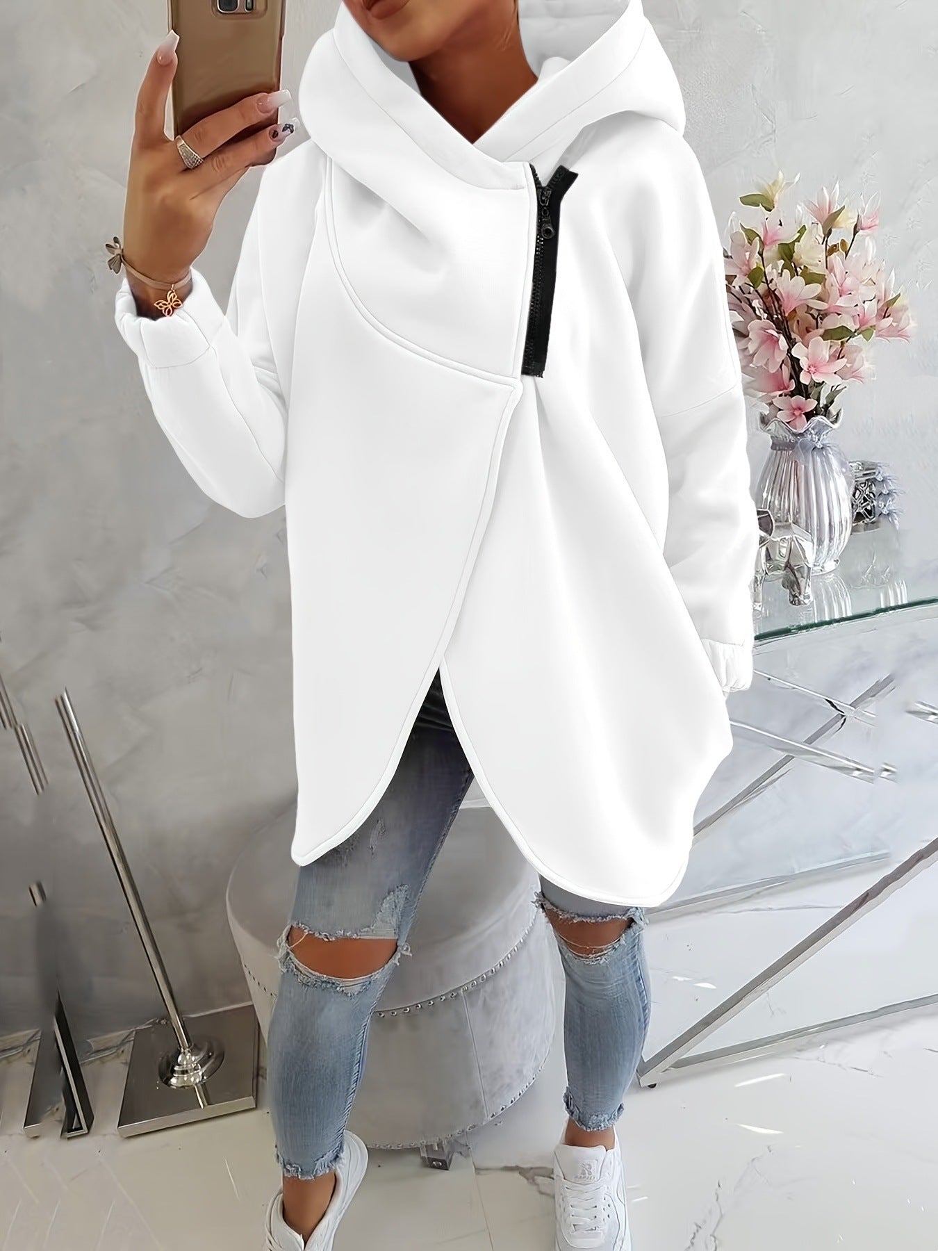 2025 European And American Cross-Border Women's Long-Sleeved Casual Black Hooded Jacket Sweatshirt With Front Pocket Zipper Hoodie