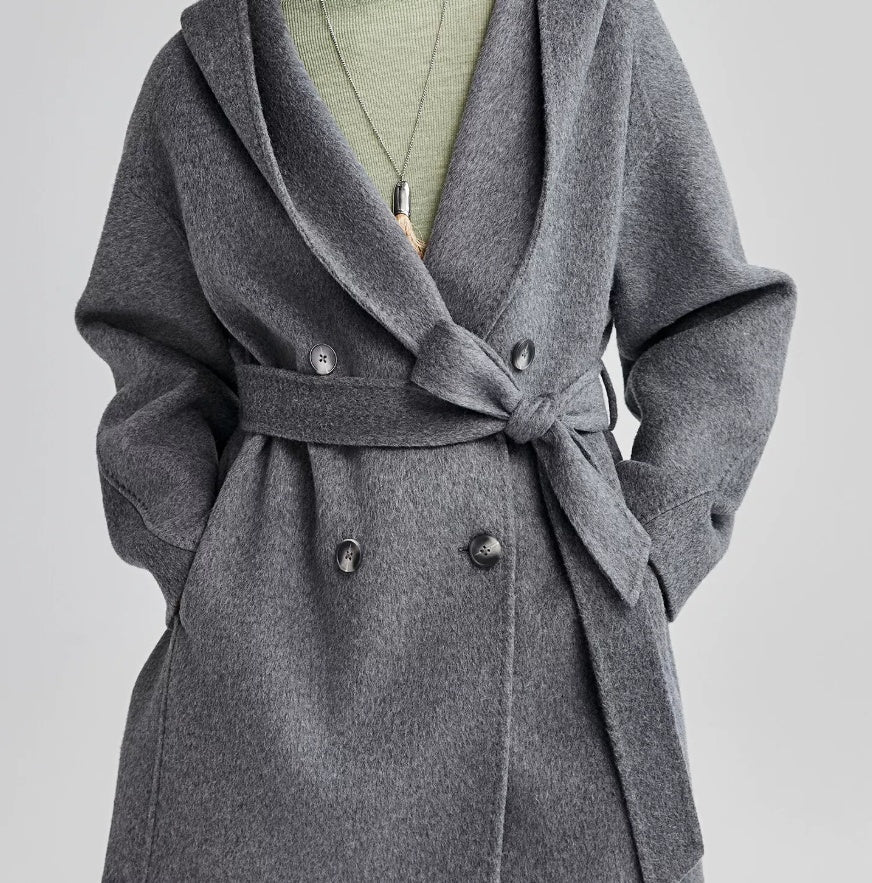 Hooded Oversized V-neck Cashmere Bathrobe Coat