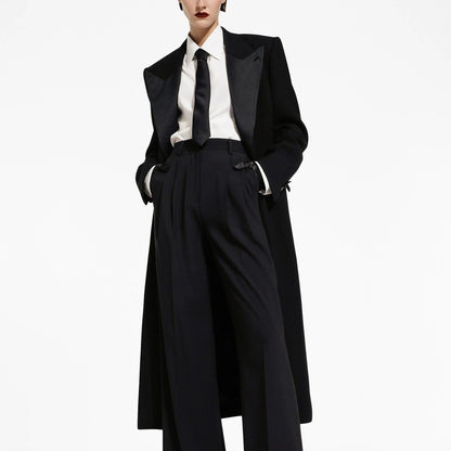 Colored Satin-lined Long-sleeve Coat With A Back Slit