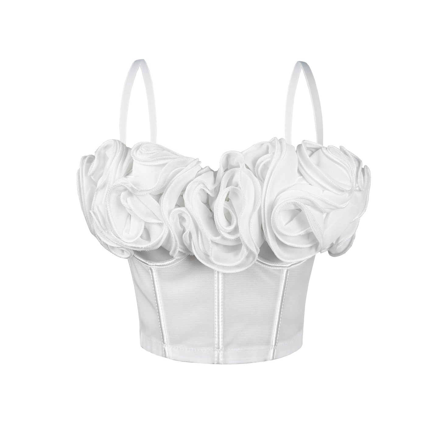 New Three-Dimensional Flower Fishbone Bra Pure Desire Tube Top Mesh Breathable Inner Fishbone Top Sexy Suspender Belt