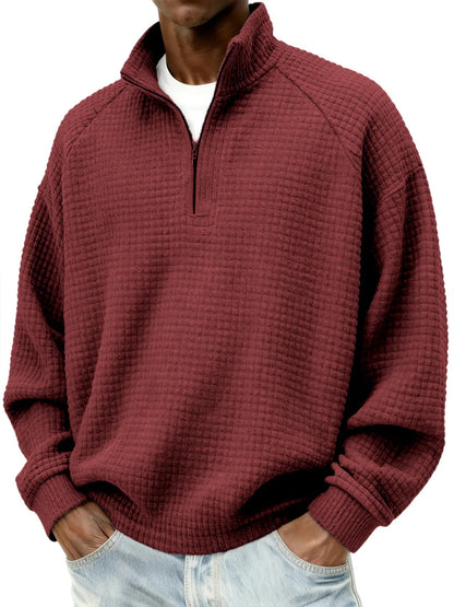 Retro Zipped Small-check Casual Stand-collar Long-sleeve Mens