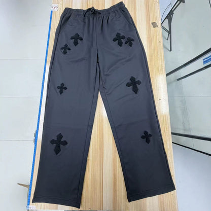 Embroidered Cross-Design Thickened Sweatpants For Men