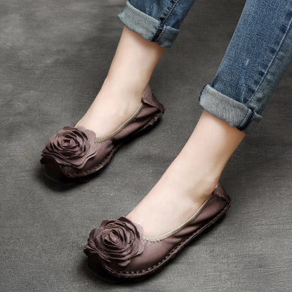 Ethnic-style Vintage Floral Flat Leather Pumps For Women