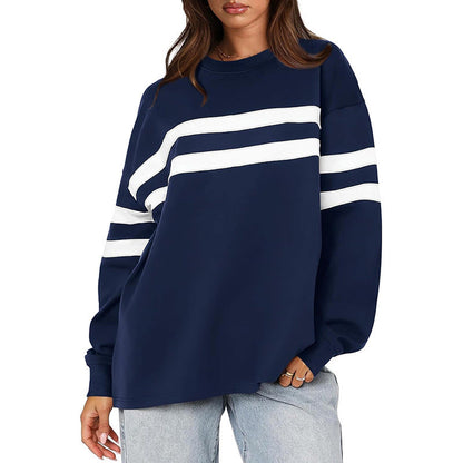 Fashionable Womens Fallwinter Casual Patchwork Striped Sweatshirt