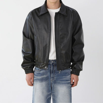 Men's Short Motorcycle Leather Jacket