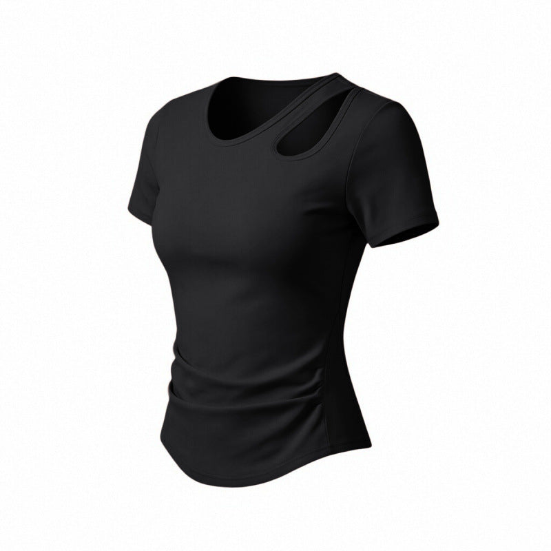 Womens Off-shoulder Hollow-out Short-sleeve Top