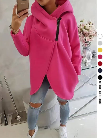 Womens Solid-color Long-sleeve Casual Hooded Sweatshirt