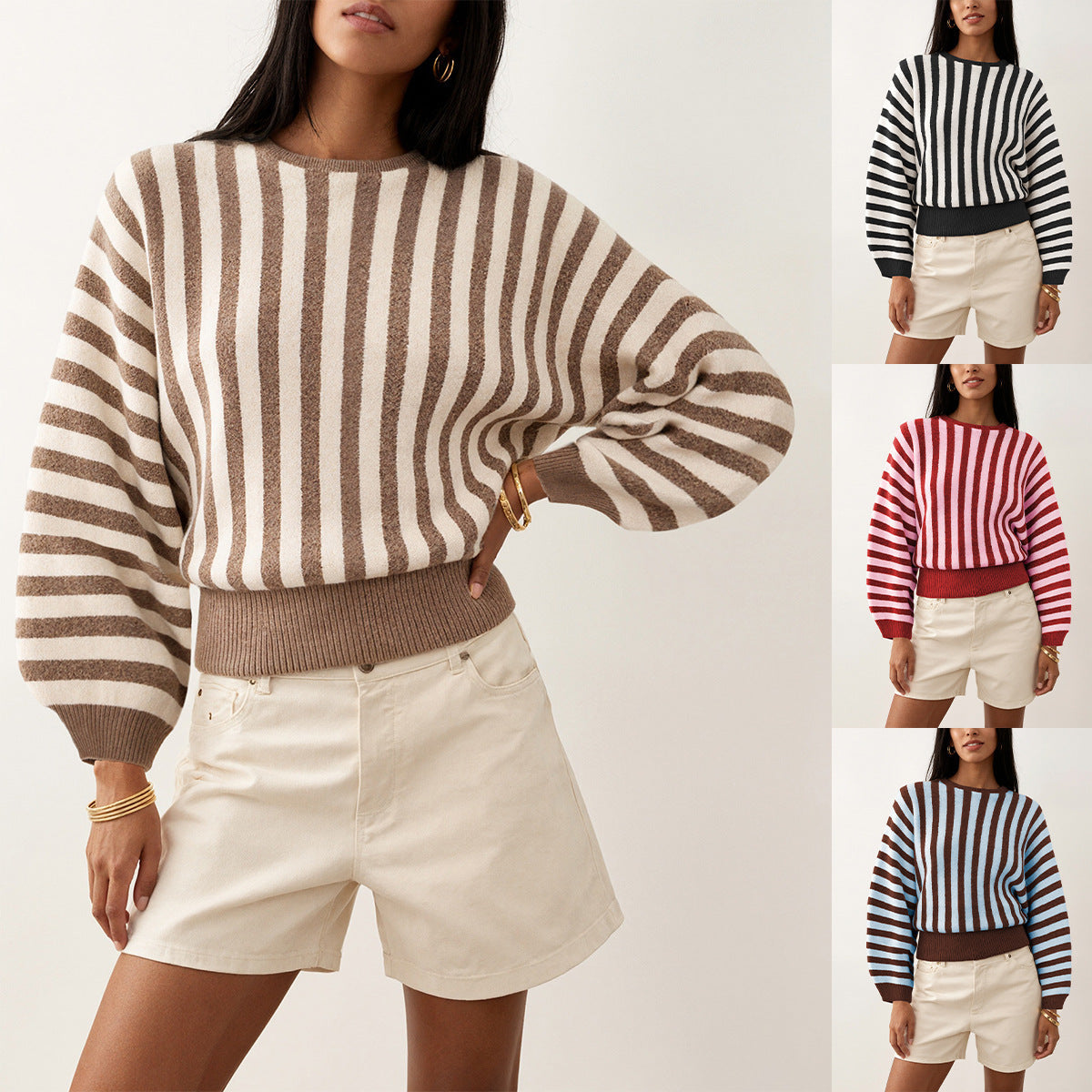 New Stylish Striped Long-sleeve Knit For Fall And Winter