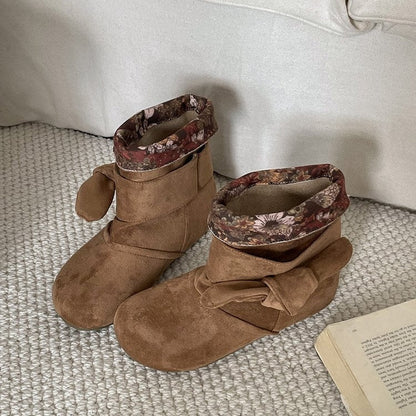 Slouch Ankle Boots Women Round Toe Soft Suede Inner Wedge Short Boots