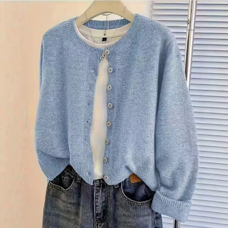 New Autumnwinter Womens Short Loose-fit Round-neck Knit Cardigan Sweater Jacket