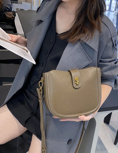 Minimalist Fashion Light Luxury Saddle Bag Genuine Leather Handbag Versatile Handheld Cowhide Shoulder Crossbody Bag Underarm Bag