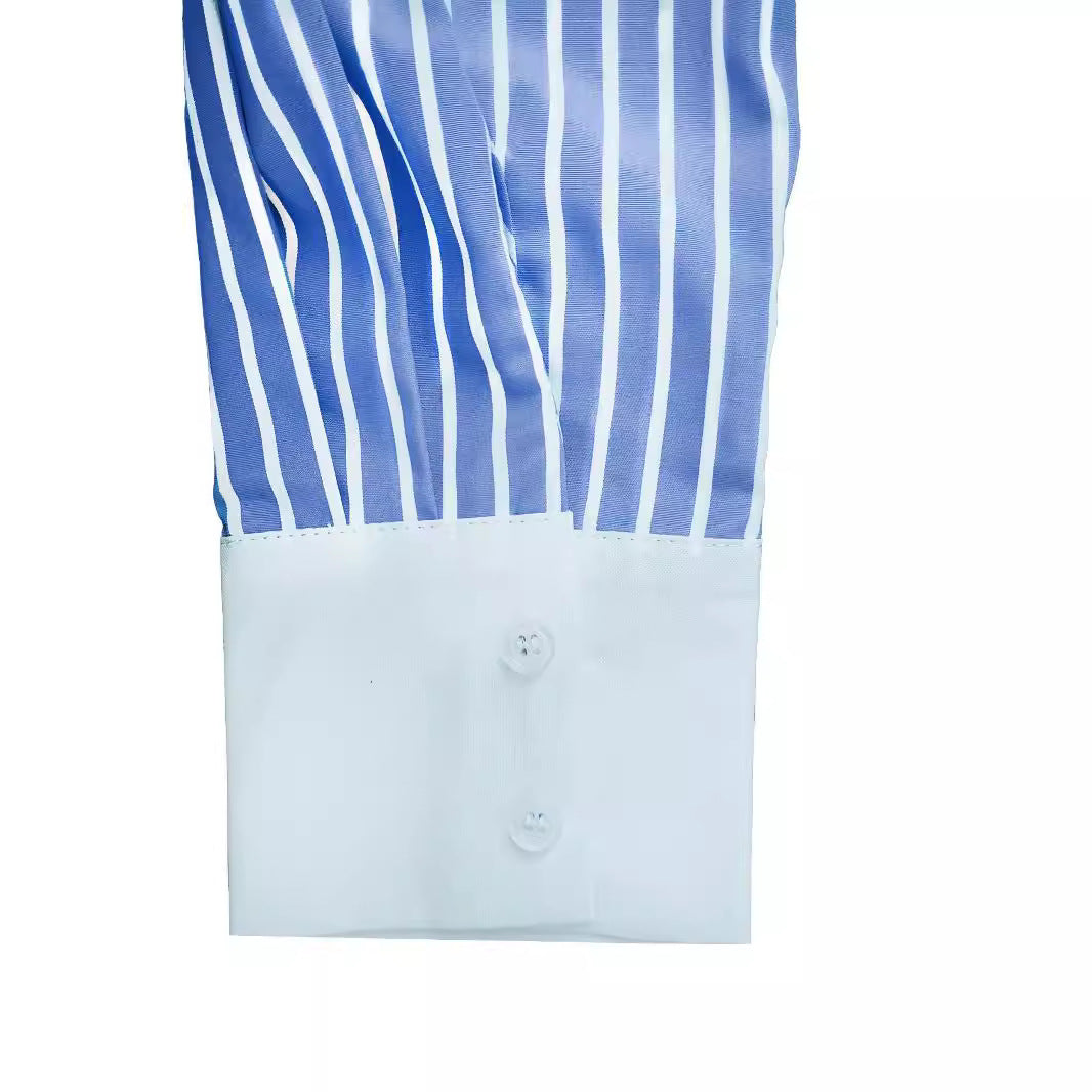 European And American-style Striped Patchwork Shirt