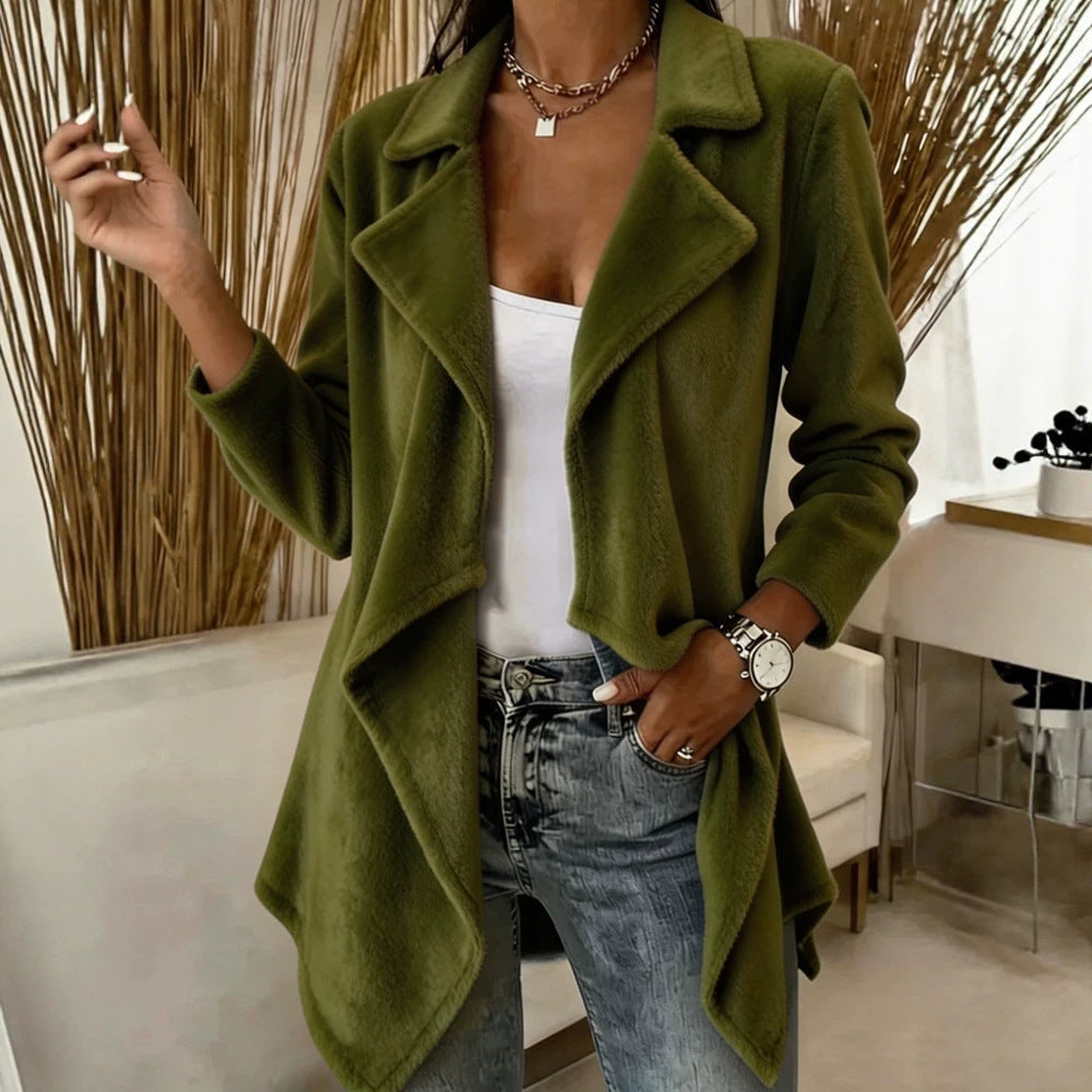 Womens Casual Long-sleeve Wool Cardigan Coat