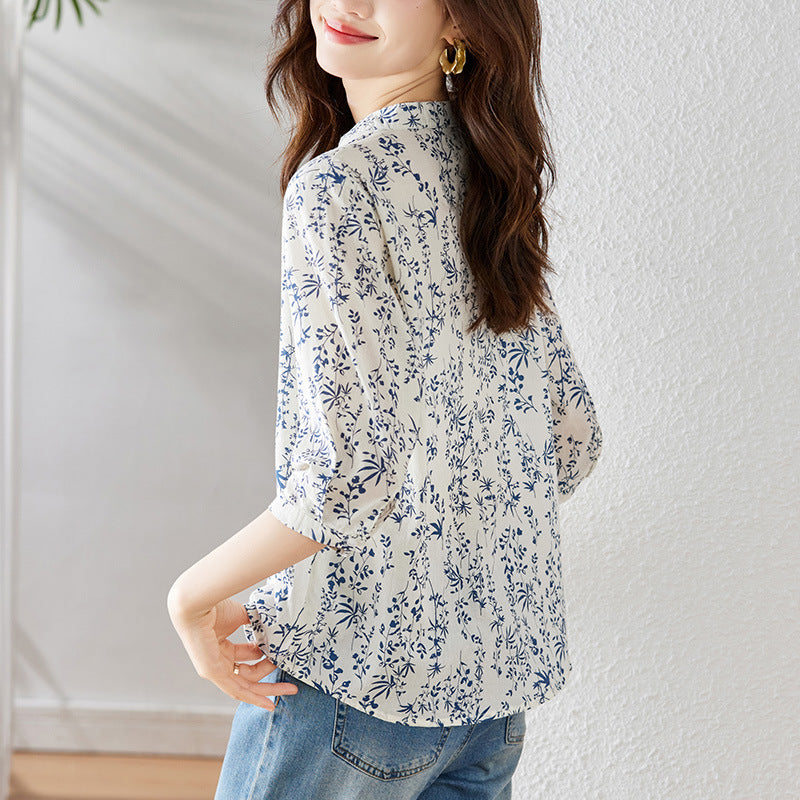 Summer Chinese-style Floral Blouse For Women