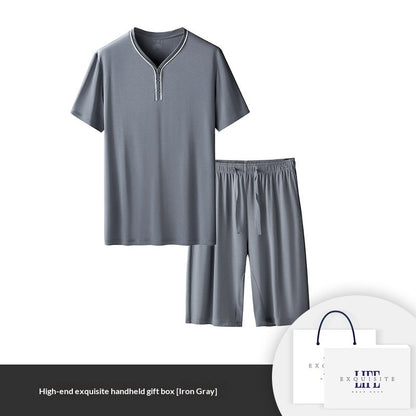 Mens Home Wear Thin Short-Sleeve Shorts Pajama Set