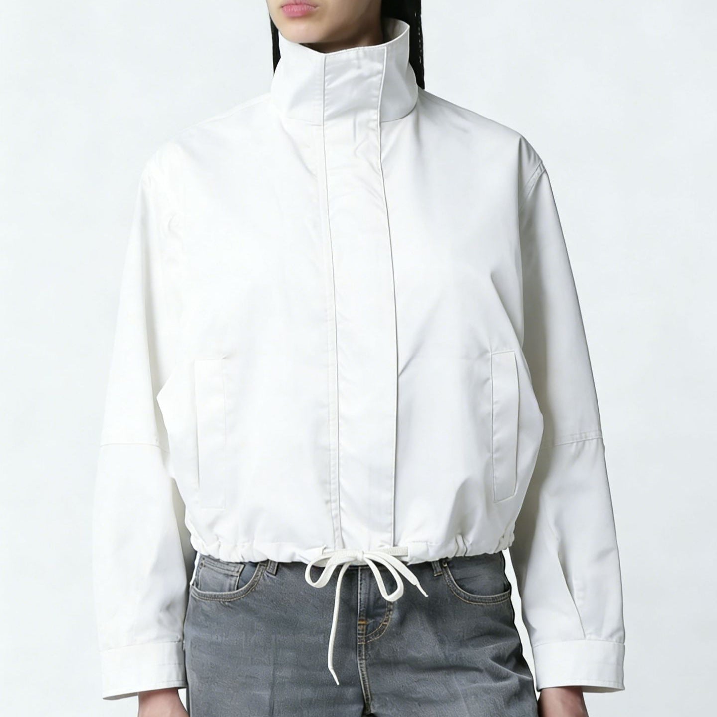 Stand-collar Trench Coat Womens Long-sleeve Jacket