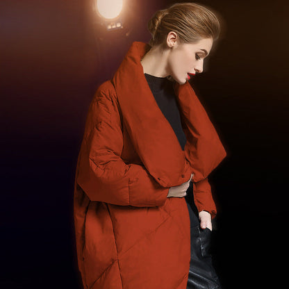 Plus-size Loose-fit Extra-thick Mid-length Down Jacket With White Duck Down