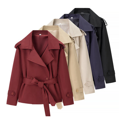 New Za Aliexpress Hot-Selling Cross-Border European And American Style Women's Solid Color Belted Short Jacket Trench Coat