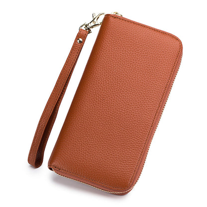 Womens Tassel First-Layer Leather Anti-Scanning Zipper Wallet