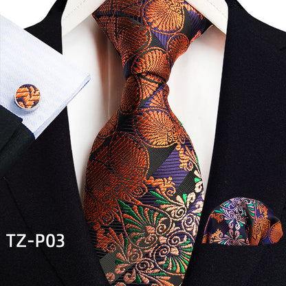 Mens Plaid Formal Tie Pocket Square And Cufflinks Three-Piece Set
