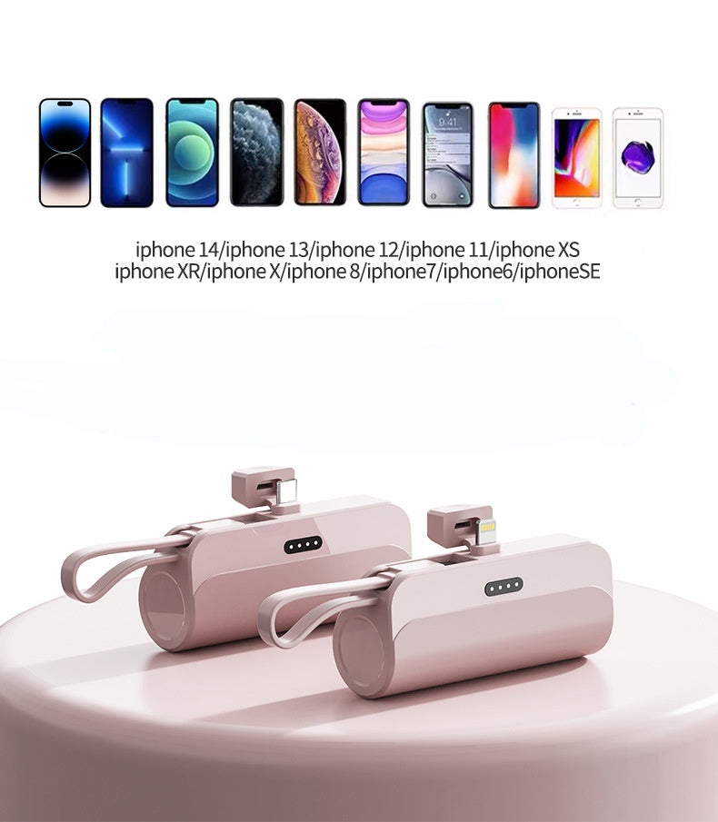 Mini Emergency Power Bank – 3300mAh Portable Charger with Built-In Cable