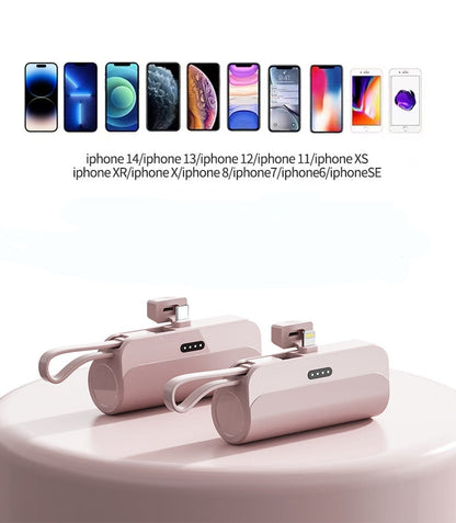 Mini Emergency Power Bank – 3300mAh Portable Charger with Built-In Cable
