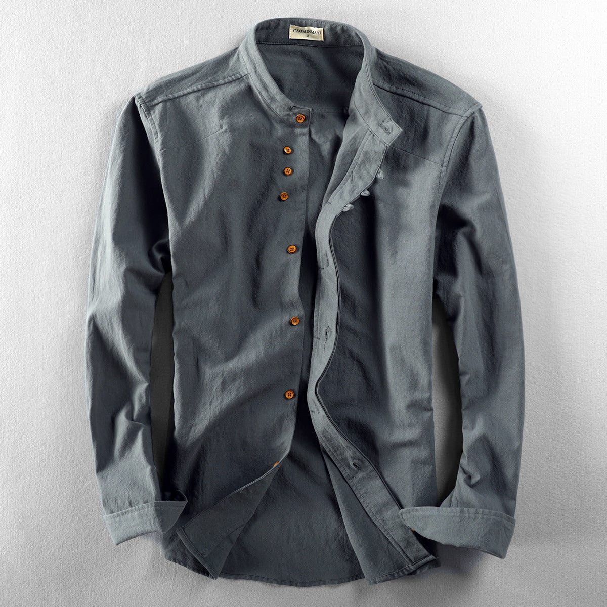 Vintage Chinese-style Slim-fit Shirt With A Mandarin Collar