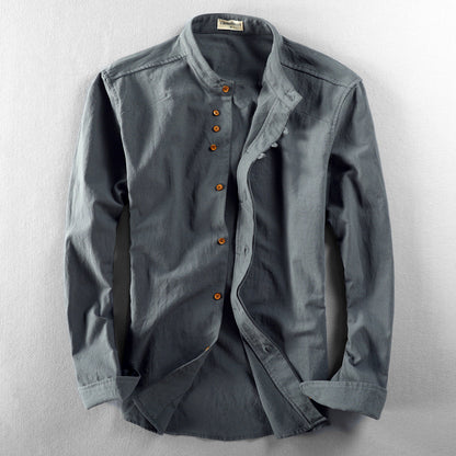 Vintage Chinese-style Slim-fit Shirt With A Mandarin Collar