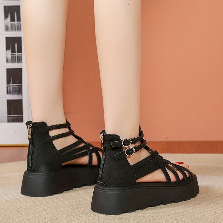Women's Thick-Sult Ultra-Soft Woven Roman Sandals, New Summer Style, Fashion Versatile Casual Hollow Open-Toe Dopamine Ankle Sandals