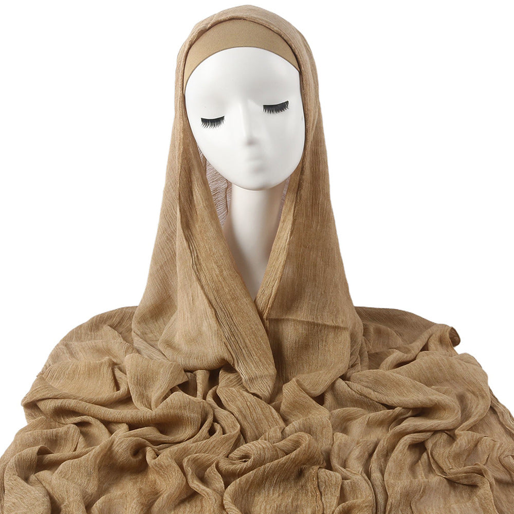 New Womens Solid-color Pleated Faux Hijab