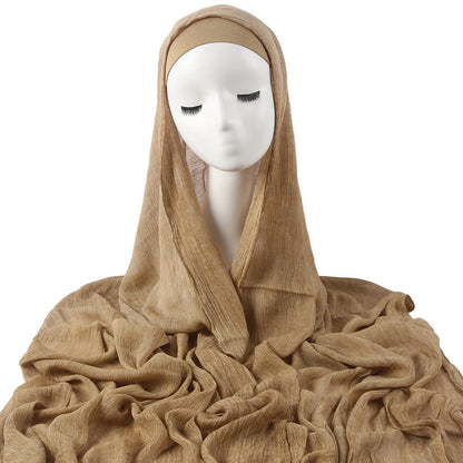 New Womens Solid-color Pleated Faux Hijab
