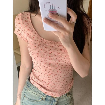 Bow Short-sleeved T-shirt Scoop Short Desire Style T-shirt