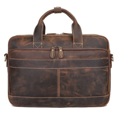 Retro Crazy Horse Leather Multi-Functional Shoulder Briefcase