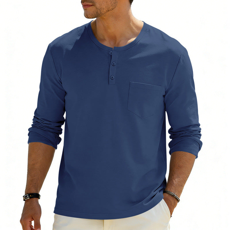 American-Style Retro Autumn Mens Loose-Fit Long-Sleeve Top With Pockets