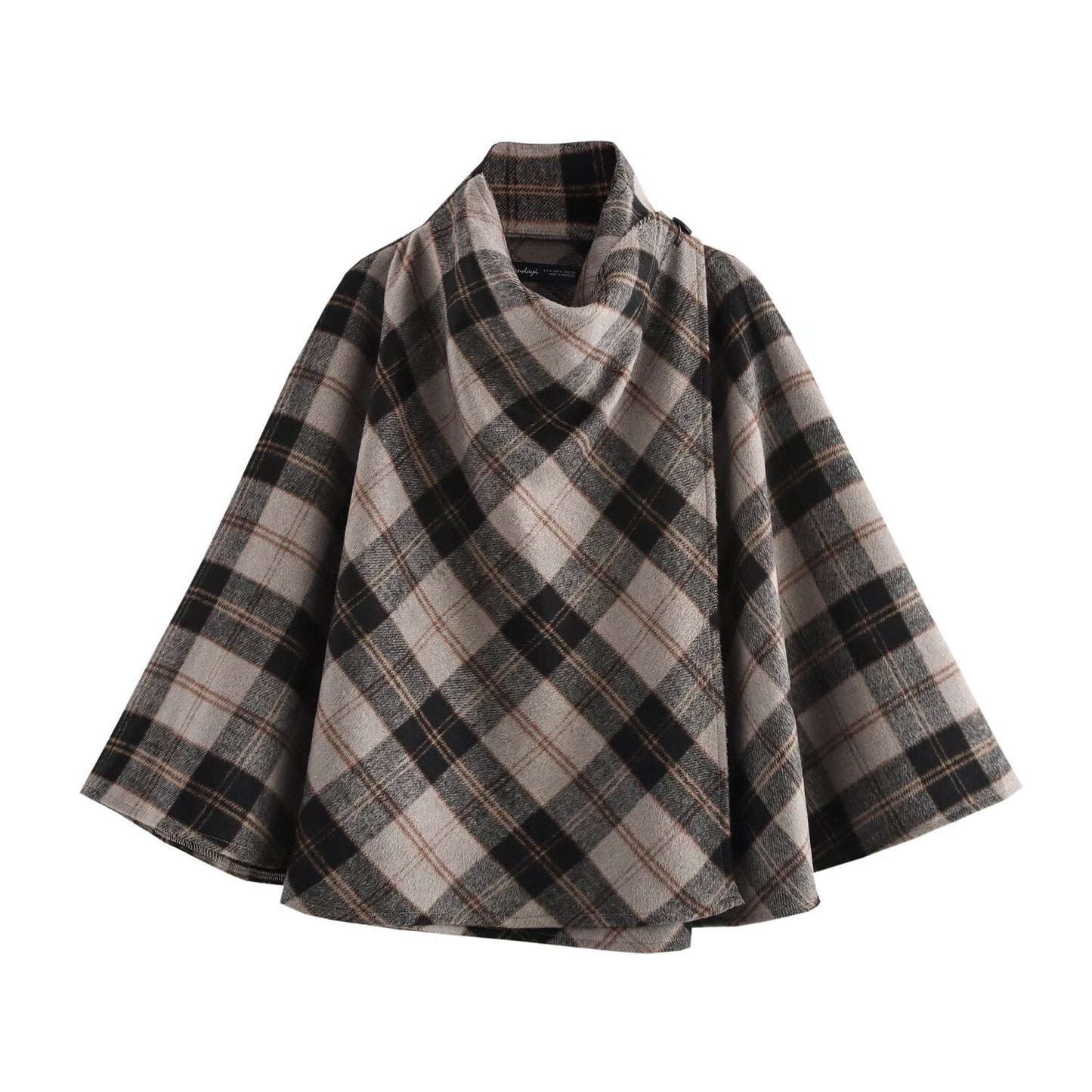 Womens Blended Fabric Plaid Cape Coat