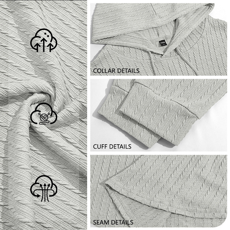 Mens Jacquard Half-zip Hoodie Pullover Knitwear