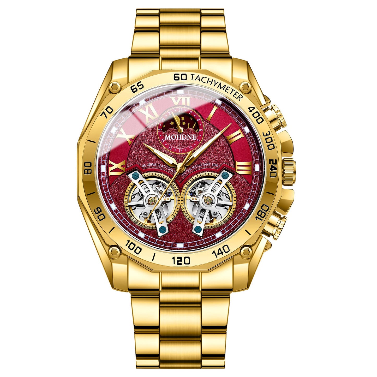 Double Men's Multi-function Skeleton Semi-Automatic Watch