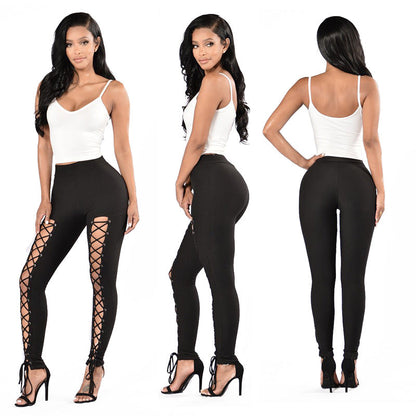 Solid-color Double-breasted Chicken-eye Strap Slim-fit Leggings