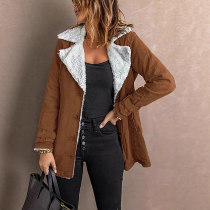 Womens Long-sleeve Coat With Fleece Lining Warm Top