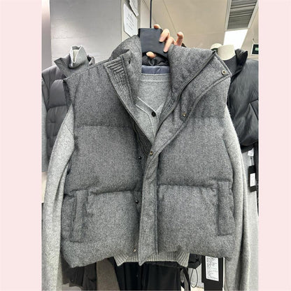 Stand-collar Sleeveless Womens Outerwear Vest Casual Waistcoat