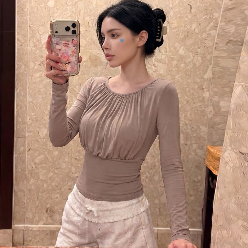 Fashionable And Sexy Waist-cinching Long-sleeve Top With A Back Tie