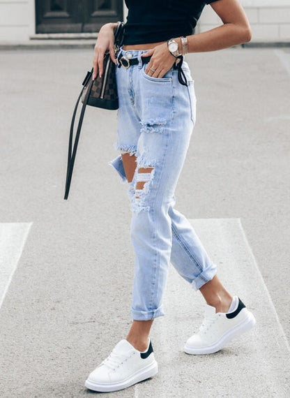 Women's Light Blue Elegant Slim-fit Trousers