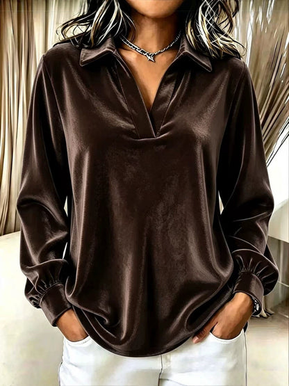 V-neck Long-sleeve Loose-fitting Womens Top