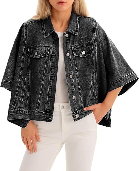 Autumn Womens Batwing-Sleeve Loose Denim Jacket
