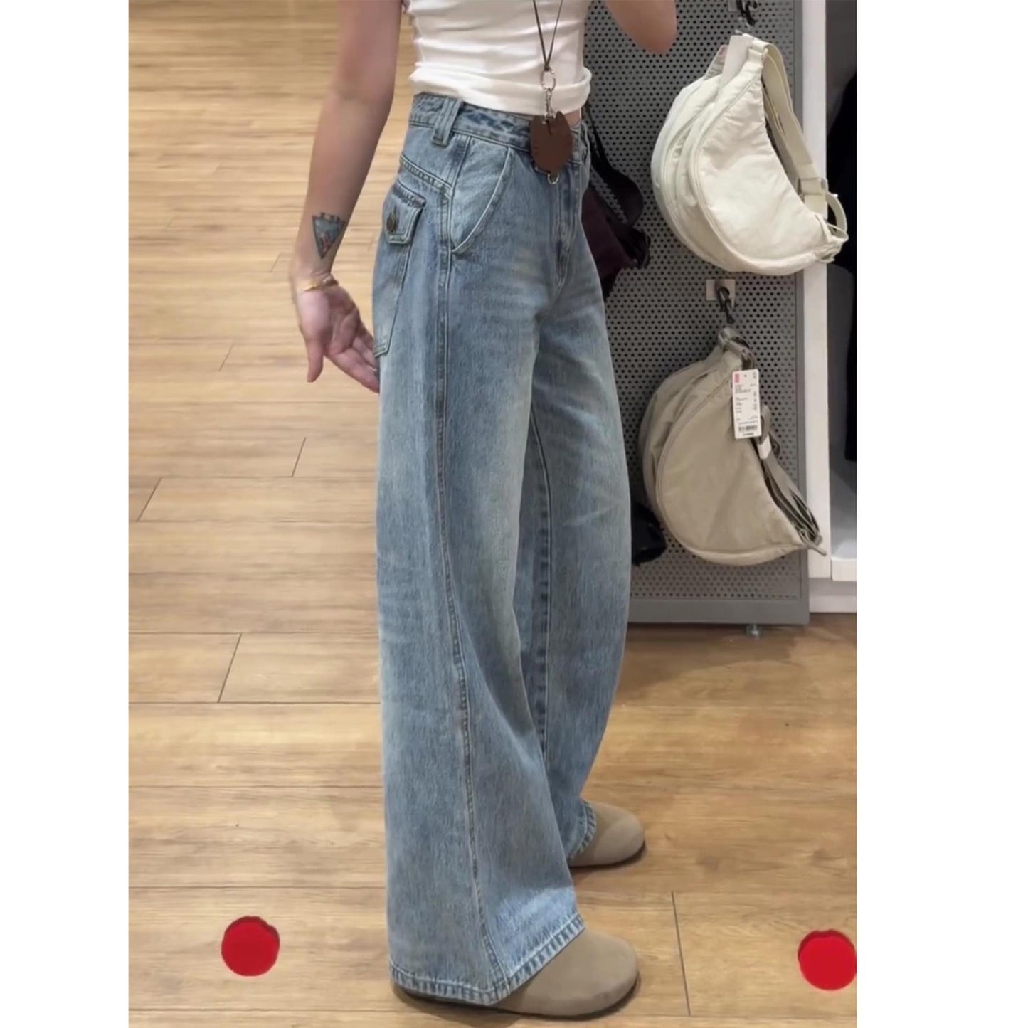 Short-statured Womens American-style Floor-length Jeans