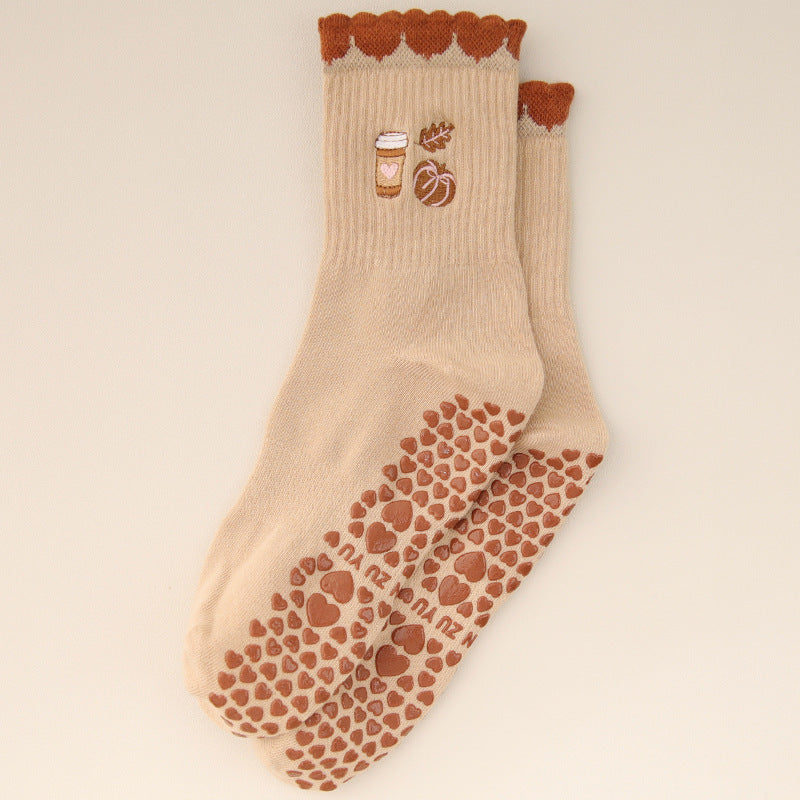Yoga Socks With Cherry Embroidery And Lemons